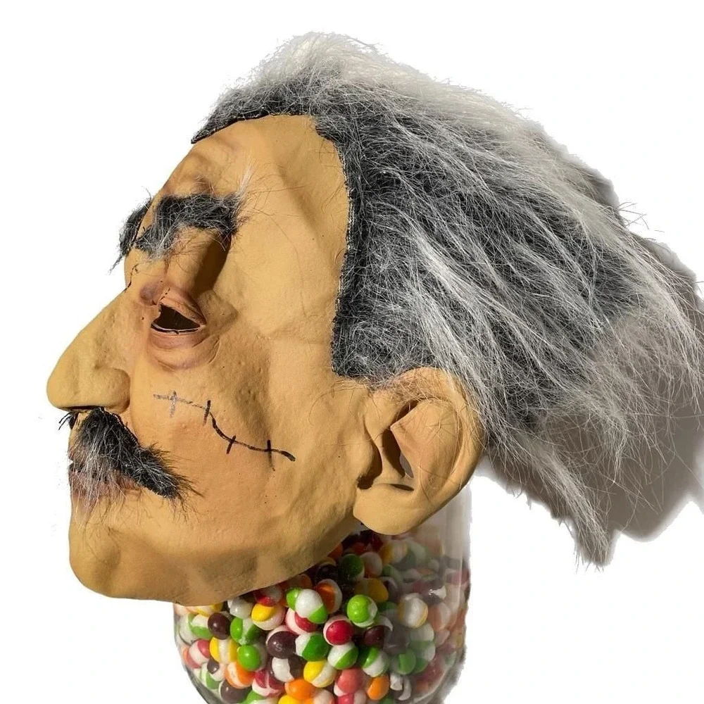Vtg Halloween Latex Mask Creepy Old‎ Man Mustache Cracked Face Hair